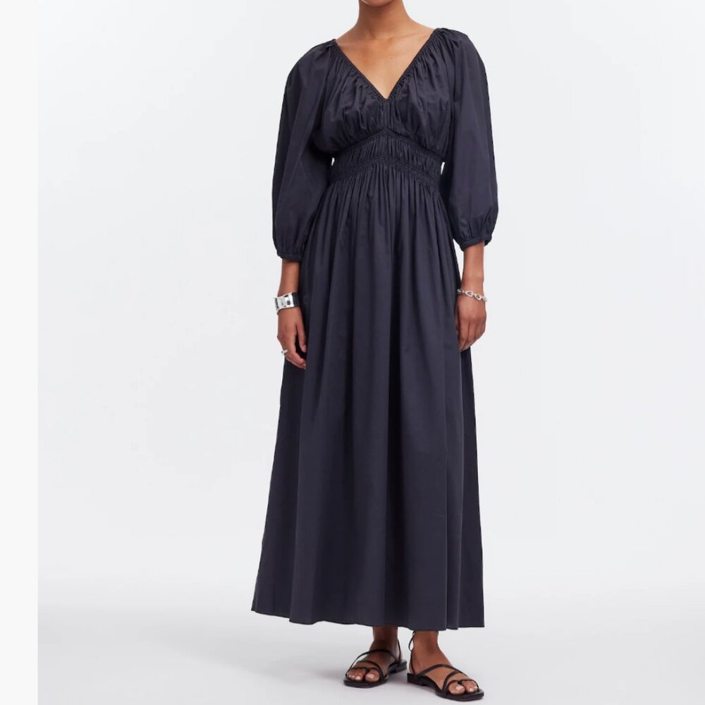 NEW Madewell V-Neck Balloon-Sleeve Black Maxi Dress $148 Retail